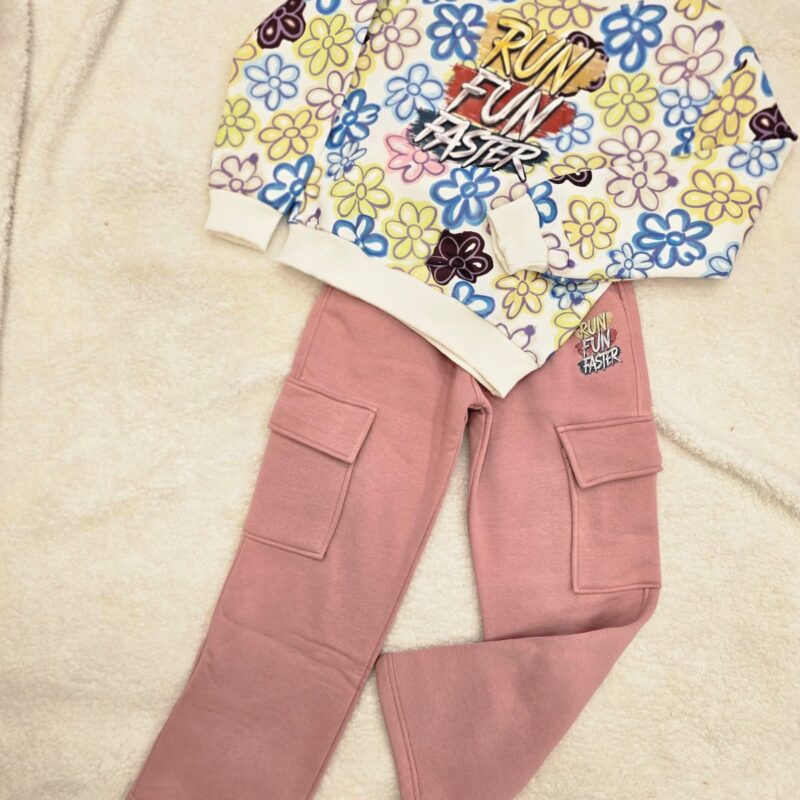 طقم بنطلون وسويت شيرت أطفال بناتي كاشميري